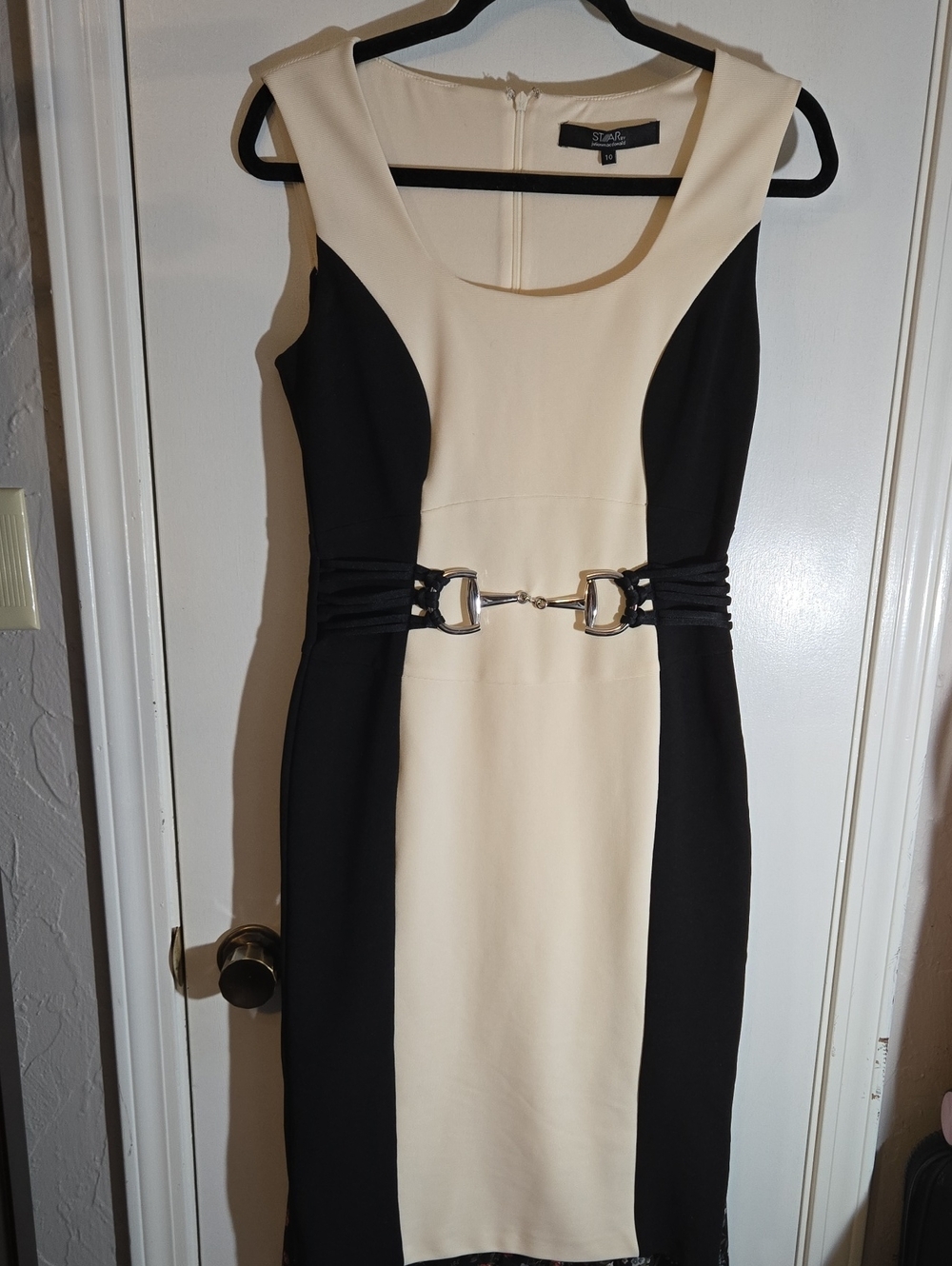 Black Colorblock Midi Dress with Buckle Detail